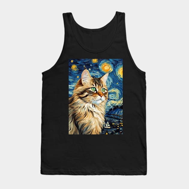 Cute Siberian Cat Breed Painting in a Van Gogh Starry Night Art Style Tank Top by Art-Jiyuu